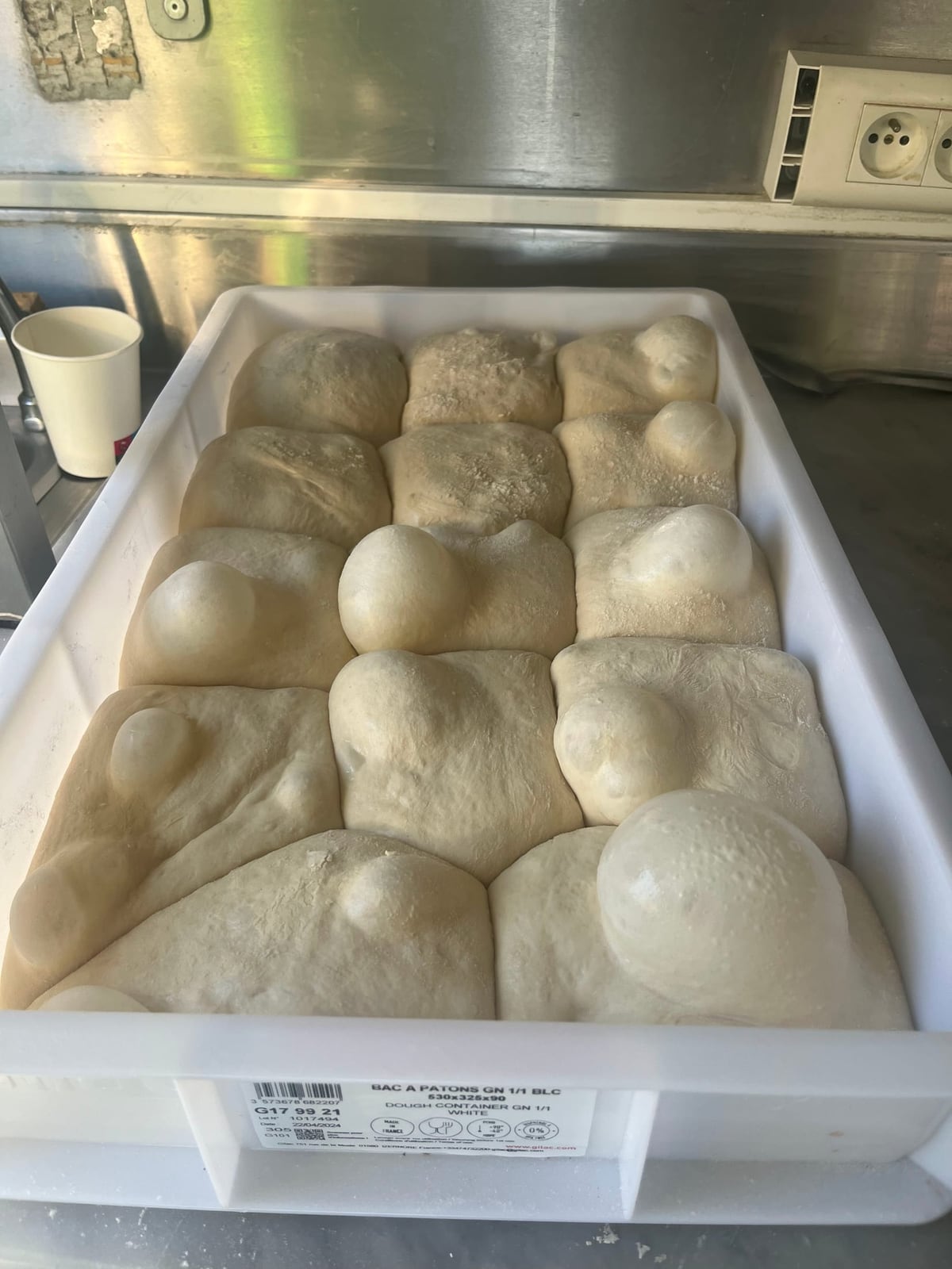 Pâtons de pizza en longue fermentation, travaillés à la main à la pizzeria